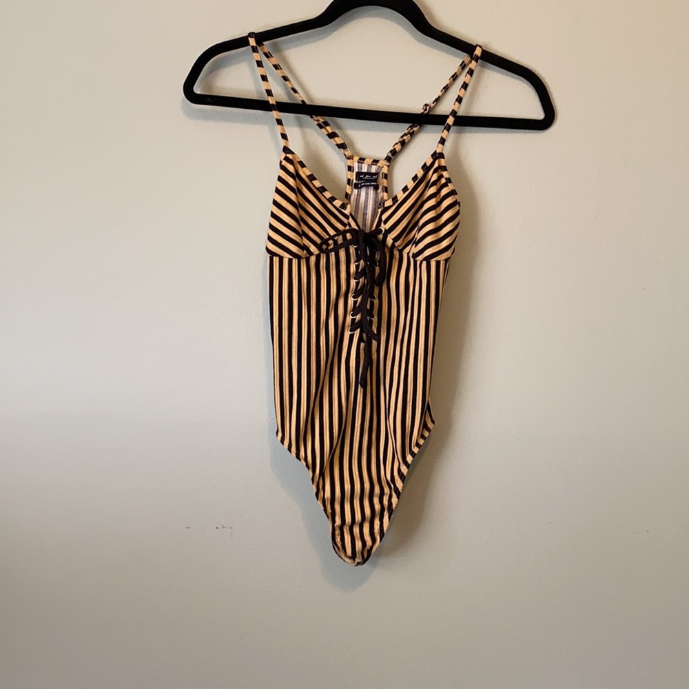 Urban Outfitters Lorena Striped Lace Up Bodysuit S - Picture 10 of 10